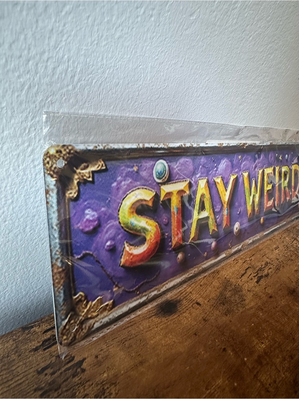 "Stay Weird" Decorative Metal Wall Sign Purple & Yellow Home Wall Decor NWT - Picture 3 of 5